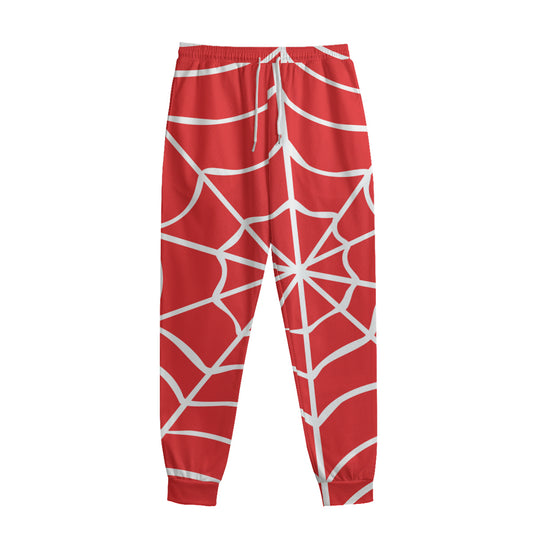 Red And White Spider Web Pattern Print Sweatpants