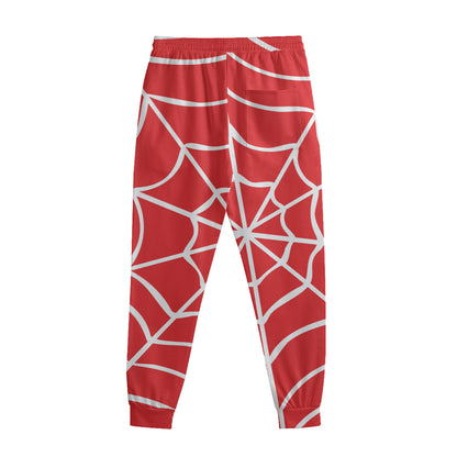 Red And White Spider Web Pattern Print Sweatpants