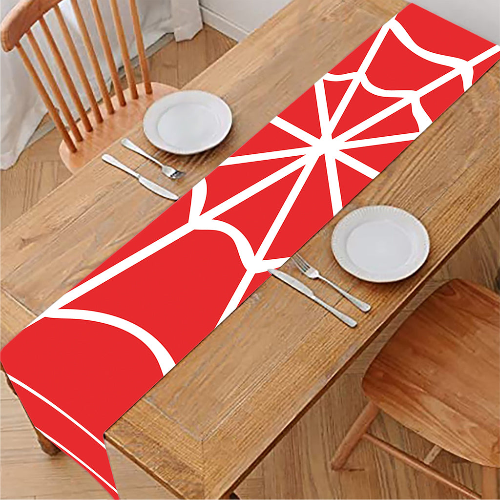 Red And White Spider Web Pattern Print Table Runner