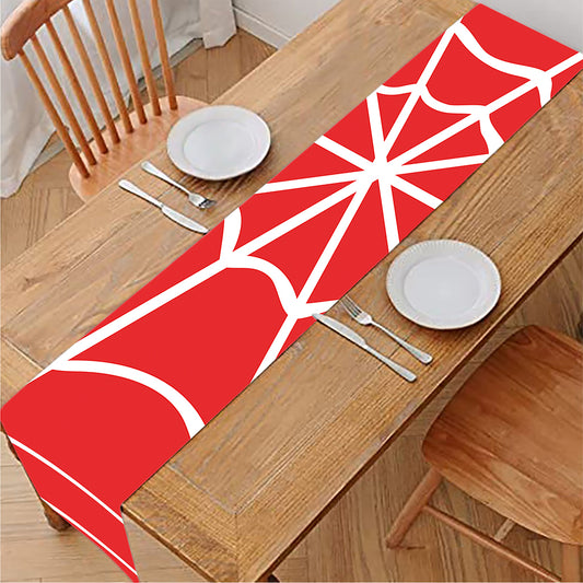 Red And White Spider Web Pattern Print Table Runner