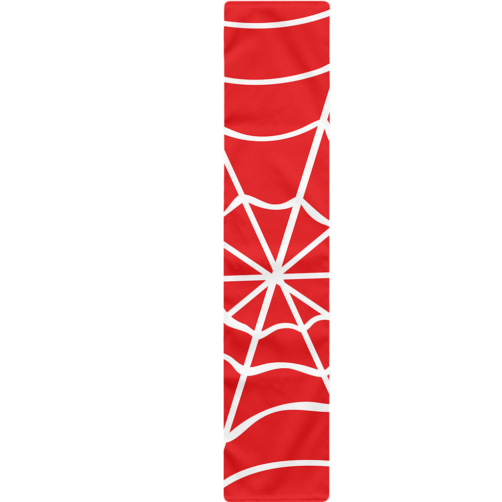 Red And White Spider Web Pattern Print Table Runner