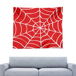 Red And White Spider Web Pattern Print Tapestry