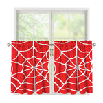Red And White Spider Web Pattern Print Tier Curtains