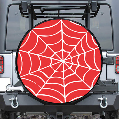 Red And White Spider Web Pattern Print Tire Cover