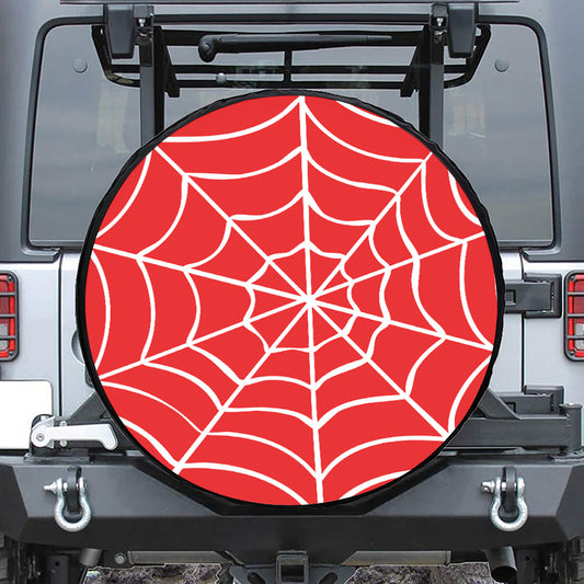 Red And White Spider Web Pattern Print Tire Cover