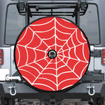 Red And White Spider Web Pattern Print Tire Cover With Camera Hole