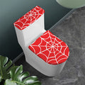 Red And White Spider Web Pattern Print Toilet Lid And Tank Cover Set
