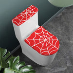 Red And White Spider Web Pattern Print Toilet Lid And Tank Cover Set