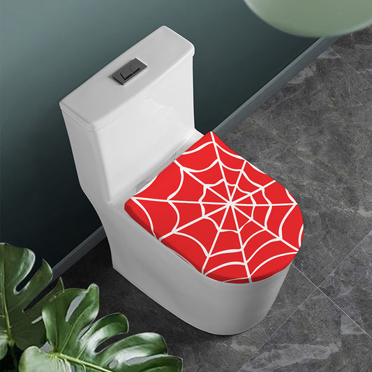 Red And White Spider Web Pattern Print Toilet Lid Cover