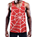 Red And White Spider Web Pattern Print Men's Workout Tank Top