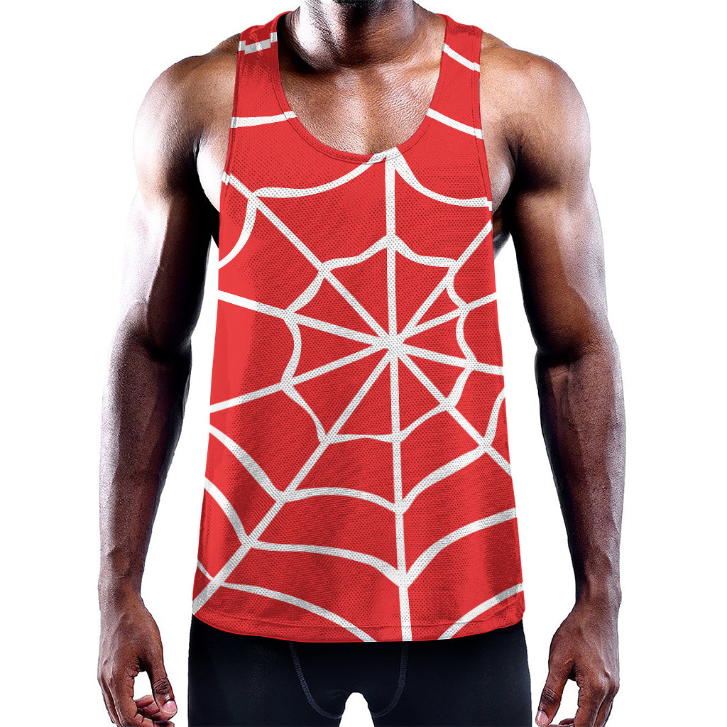 Red And White Spider Web Pattern Print Training Tank Top