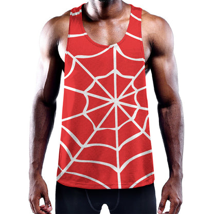 Red And White Spider Web Pattern Print Training Tank Top