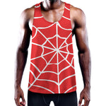 Red And White Spider Web Pattern Print Training Tank Top