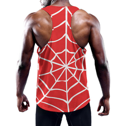 Red And White Spider Web Pattern Print Training Tank Top
