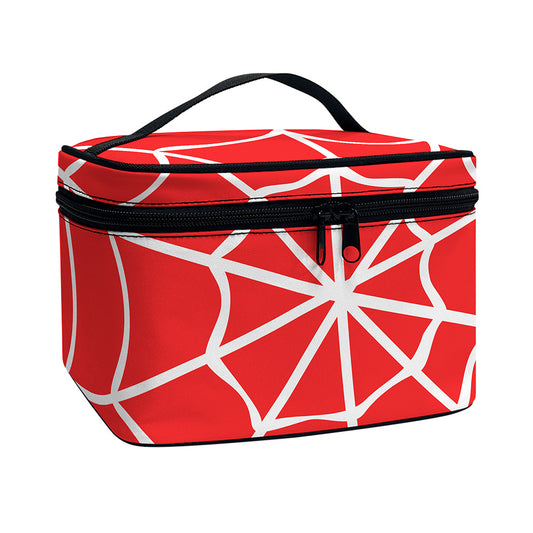 Red And White Spider Web Pattern Print Travel Makeup Bag