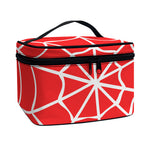 Red And White Spider Web Pattern Print Travel Makeup Bag