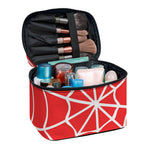 Red And White Spider Web Pattern Print Travel Makeup Bag