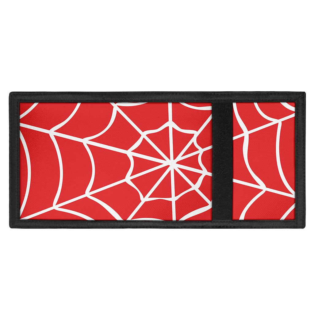 Red And White Spider Web Pattern Print Trifold Wallet