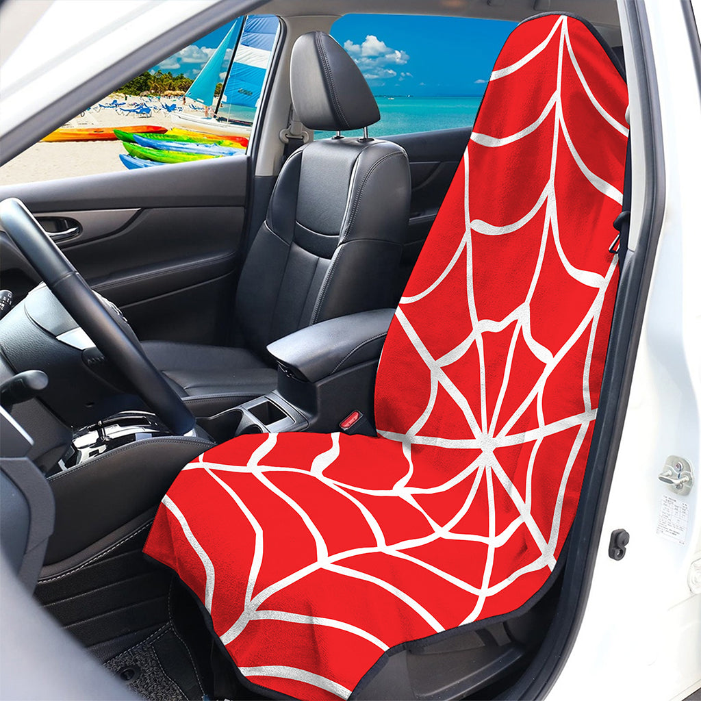 Red And White Spider Web Pattern Print Waterproof Car Seat Cover