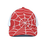 Red And White Spider Web Pattern Print White Mesh Trucker Cap