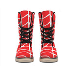 Red And White Spider Web Pattern Print Winter Boots