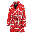 Red And White Spider Web Pattern Print Women's Bathrobe