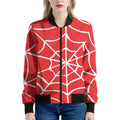 Red And White Spider Web Pattern Print Women's Bomber Jacket