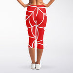 Red And White Spider Web Pattern Print Women's Capri Leggings