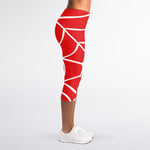 Red And White Spider Web Pattern Print Women's Capri Leggings