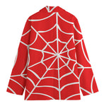 Red And White Spider Web Pattern Print Women's Cotton Blazer