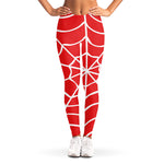 Red And White Spider Web Pattern Print Women's Leggings