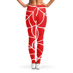 Red And White Spider Web Pattern Print Women's Leggings