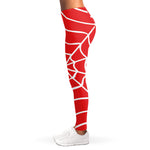 Red And White Spider Web Pattern Print Women's Leggings