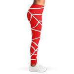 Red And White Spider Web Pattern Print Women's Leggings