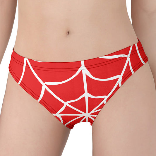 Red And White Spider Web Pattern Print Women's Panties