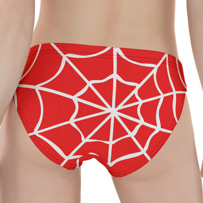 Red And White Spider Web Pattern Print Women's Panties