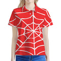 Red And White Spider Web Pattern Print Women's Polo Shirt
