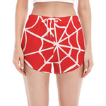 Red And White Spider Web Pattern Print Women's Split Running Shorts