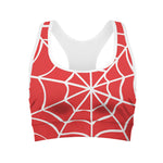 Red And White Spider Web Pattern Print Women's Sports Bra