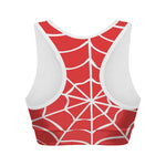 Red And White Spider Web Pattern Print Women's Sports Bra