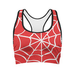 Red And White Spider Web Pattern Print Women's Sports Bra