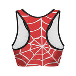 Red And White Spider Web Pattern Print Women's Sports Bra