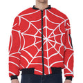 Red And White Spider Web Pattern Print Zip Sleeve Bomber Jacket