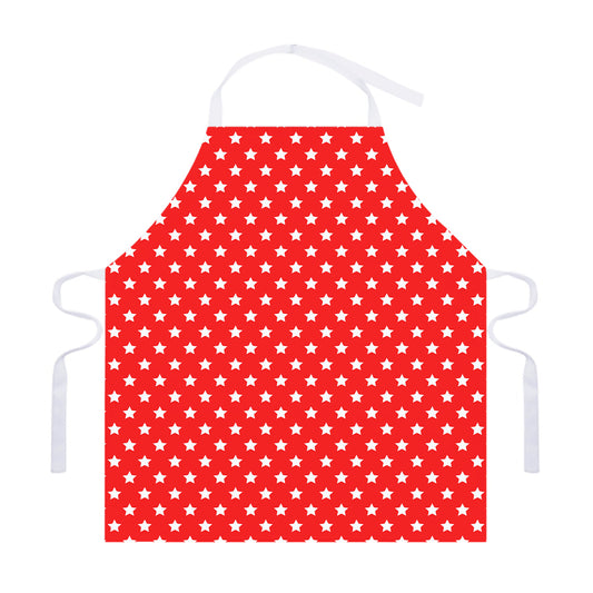 Red And White Star Pattern Print Adjustable Apron