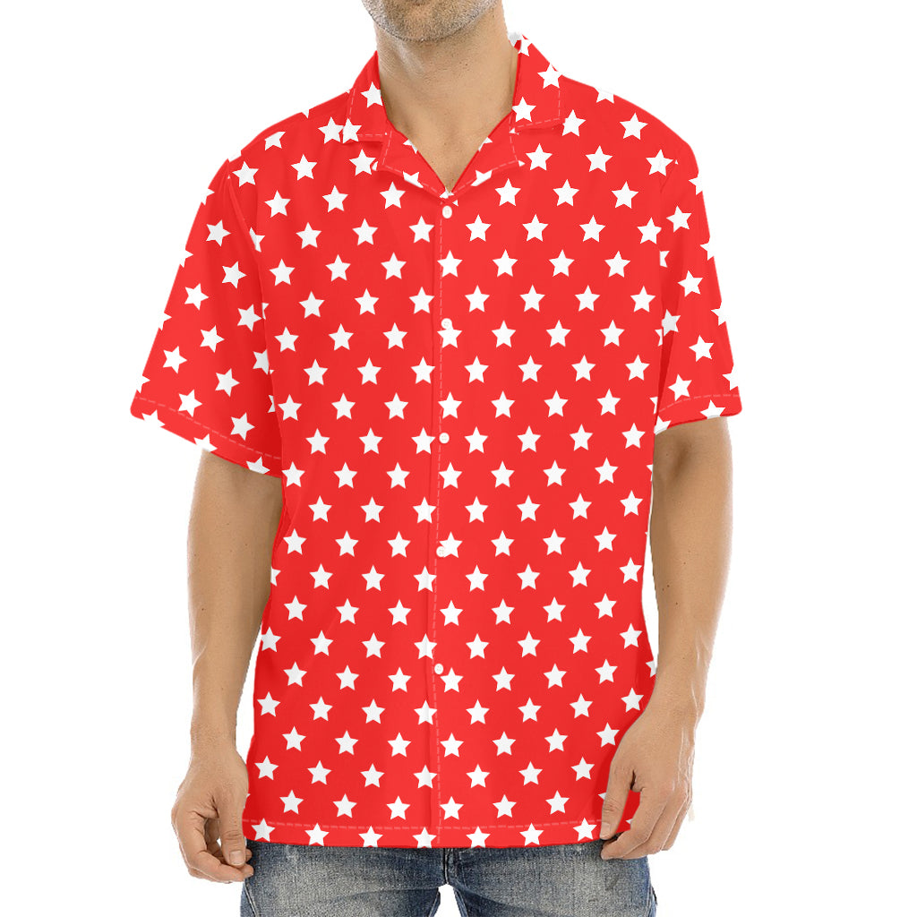 Red And White Star Pattern Print Aloha Shirt
