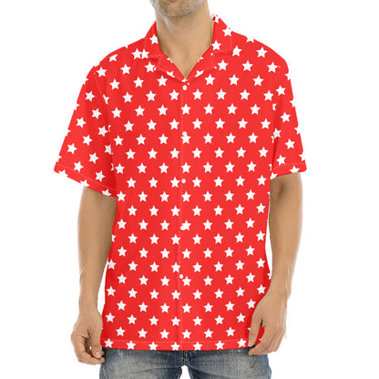 Red And White Star Pattern Print Aloha Shirt