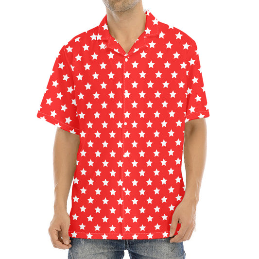 Red And White Star Pattern Print Aloha Shirt