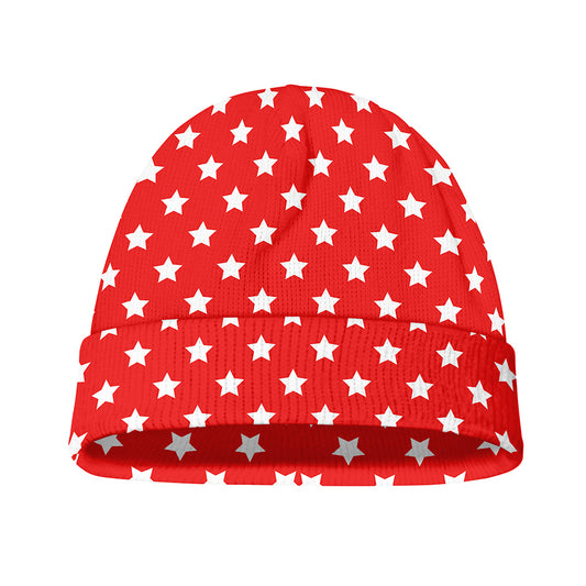 Red And White Star Pattern Print Beanie