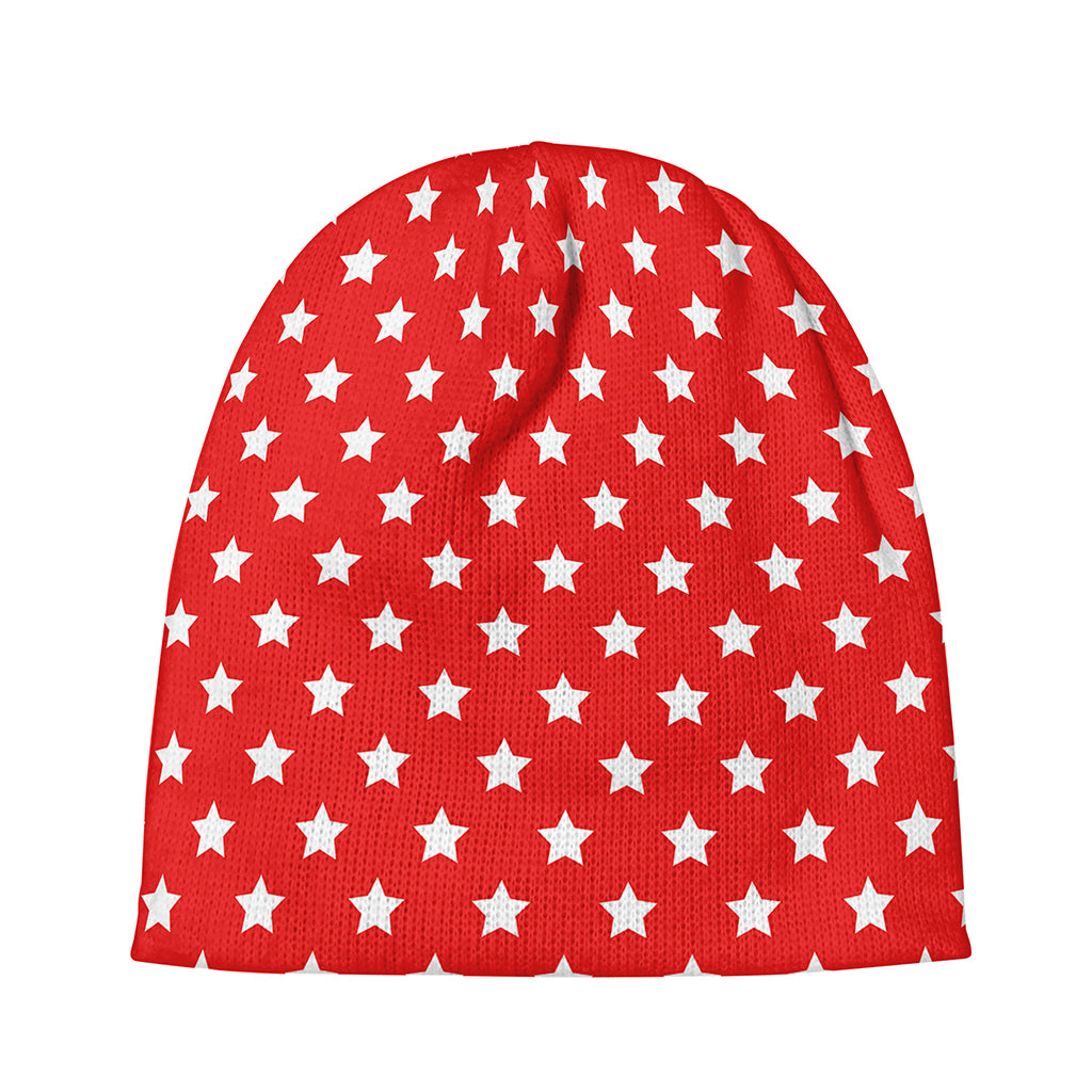 Red And White Star Pattern Print Beanie