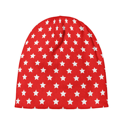 Red And White Star Pattern Print Beanie